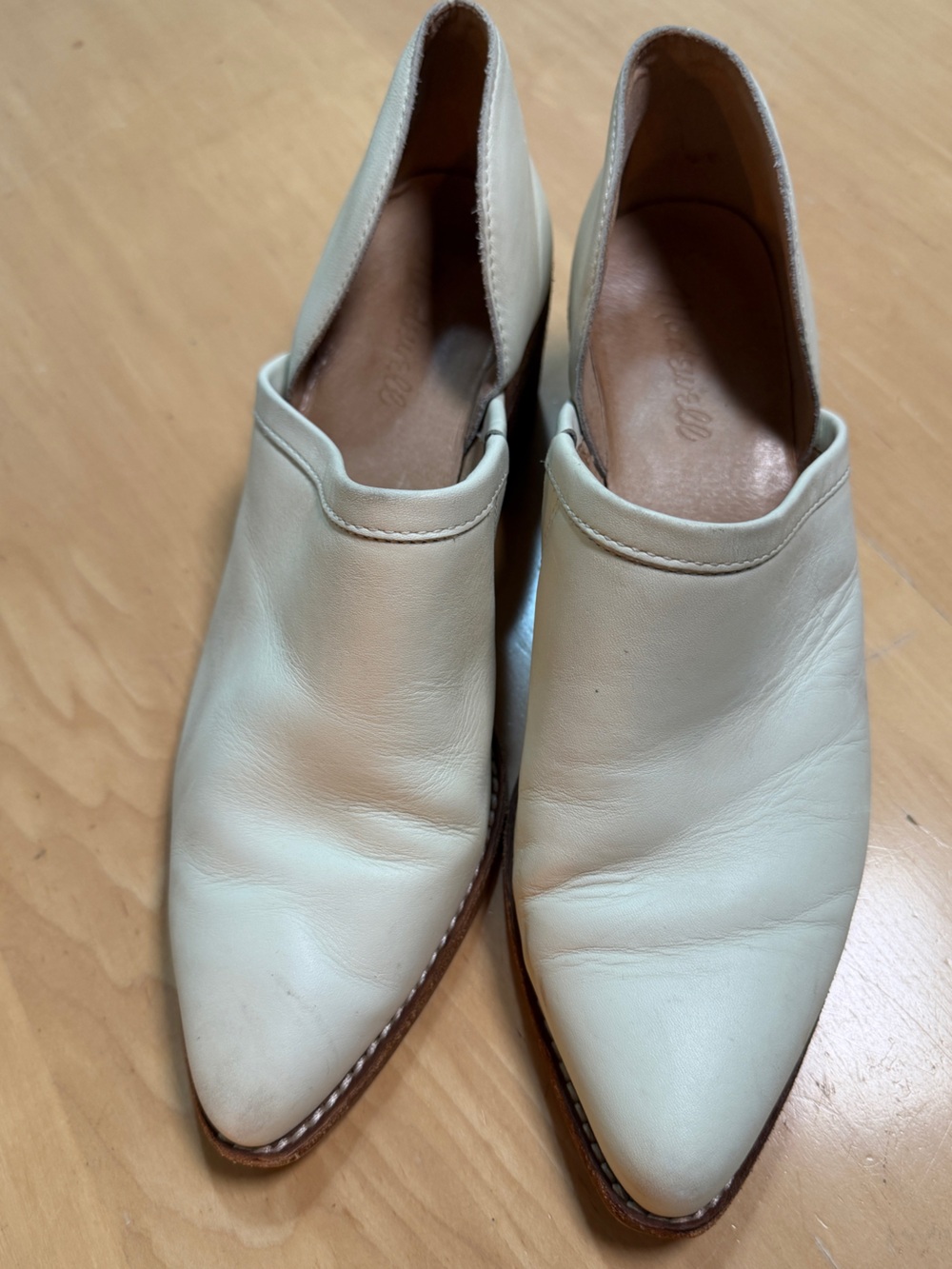 Madewell Cream Leather Pointed Ankle Booties- 8.5